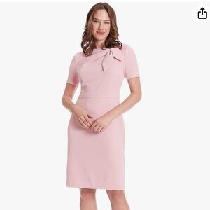 London Times Women's Polished Sheath Dress with Bow Detail US 4